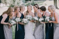 bride and bridesmaids laughing