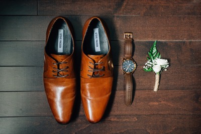 shoes, watch, boutonniere