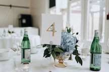 table number and blue centrepiece